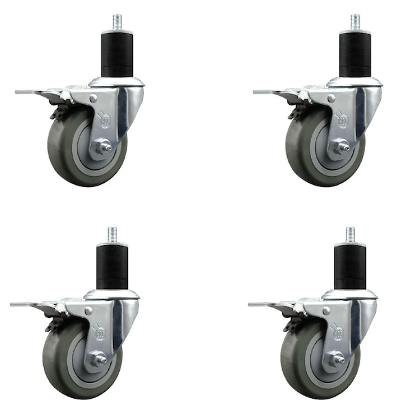 3.5'' Gray Poly Swivel 1-3/4'' Expanding Stem Caster Set Total Lock Brake, 4PK